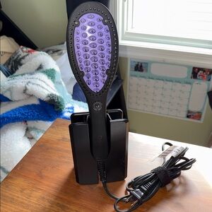 Hair Straightening Brush with Purple and Black Design